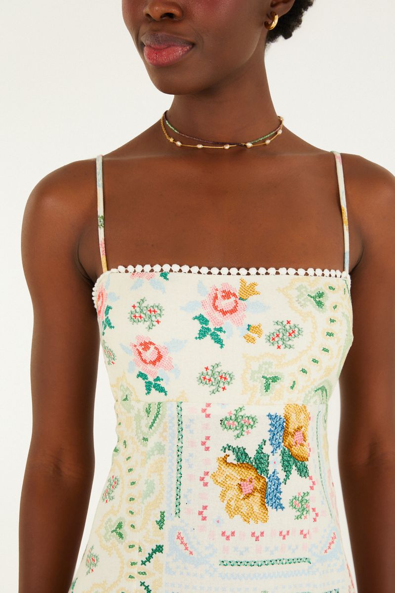 Vestido Cropped Estampado Borda Bandana