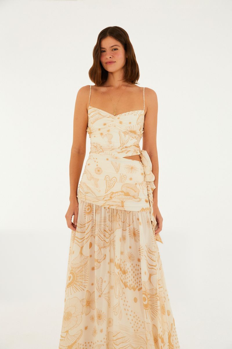 Vestido Longo Estampado Jardim Místico