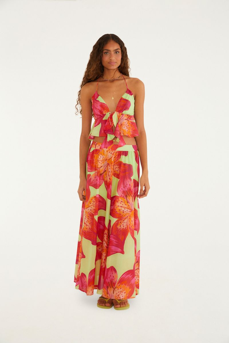 Saia Estampada Lírio Tropical