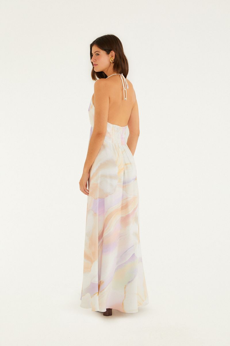 Vestido Longo Alças Estampado Maxi Pérola