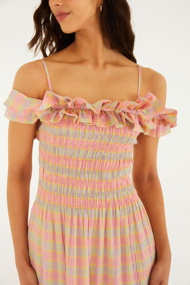 Vestido Alcinhas Xadrez Beija Flor