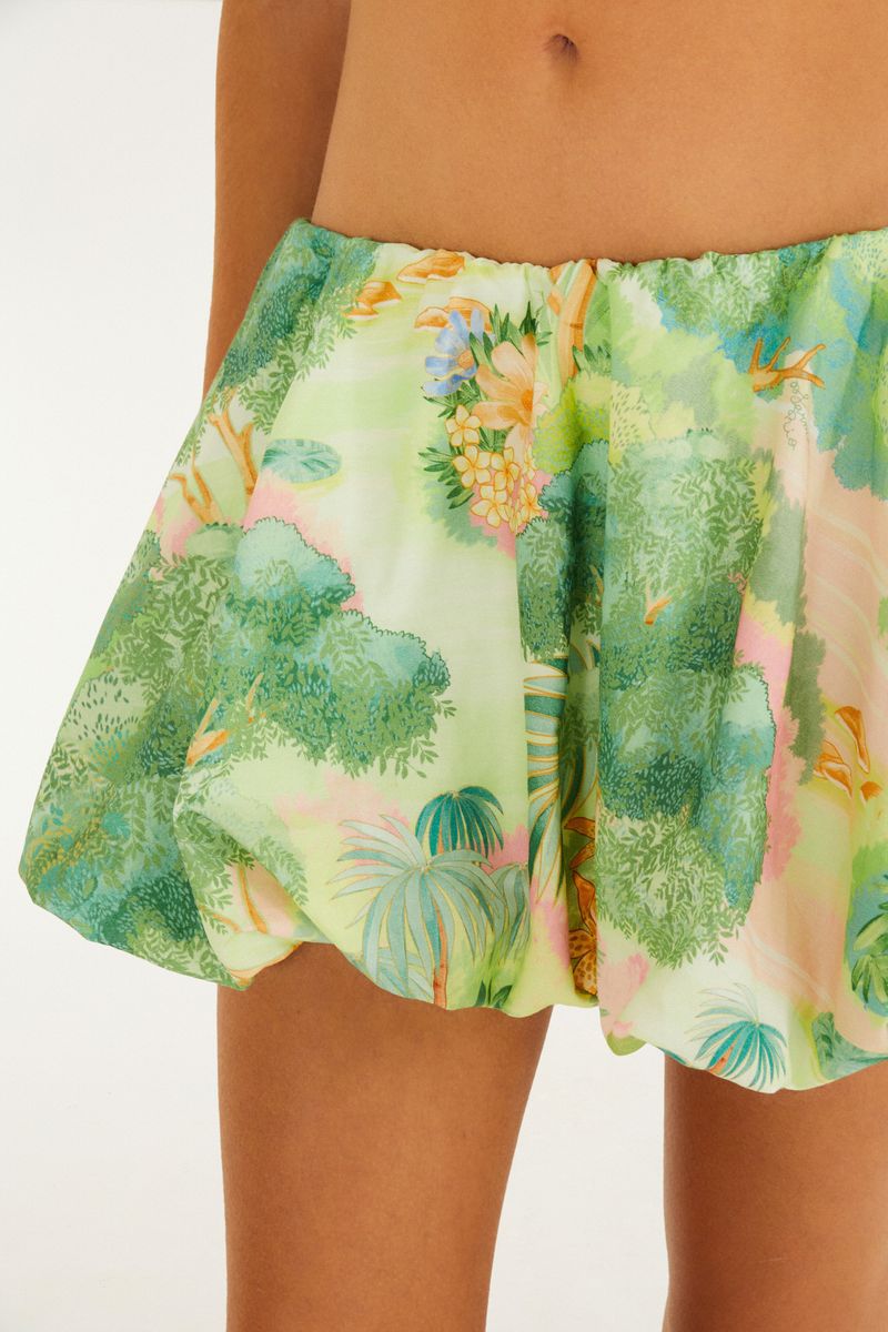 Short Saia Balonê Estampado Jardim Oriental