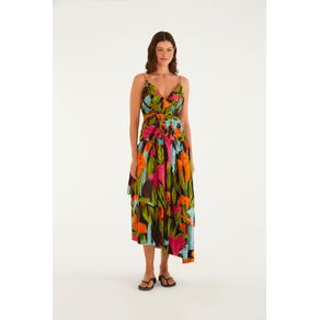 Vestido Franzido Estampado Mujeres y Flores