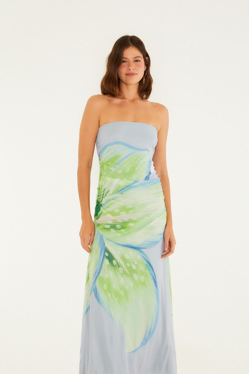 Vestido Tule Estampado Lírio Tropical