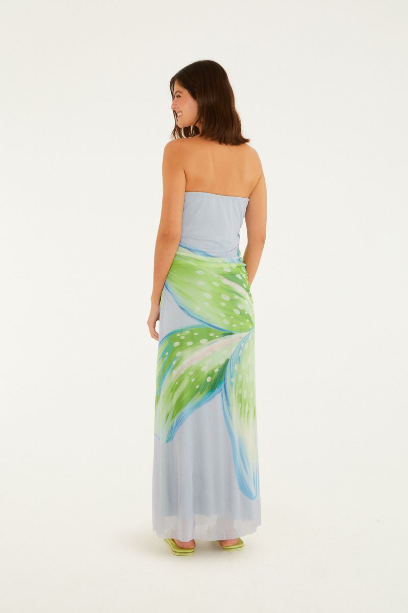 Vestido Tule Estampado Lírio Tropical