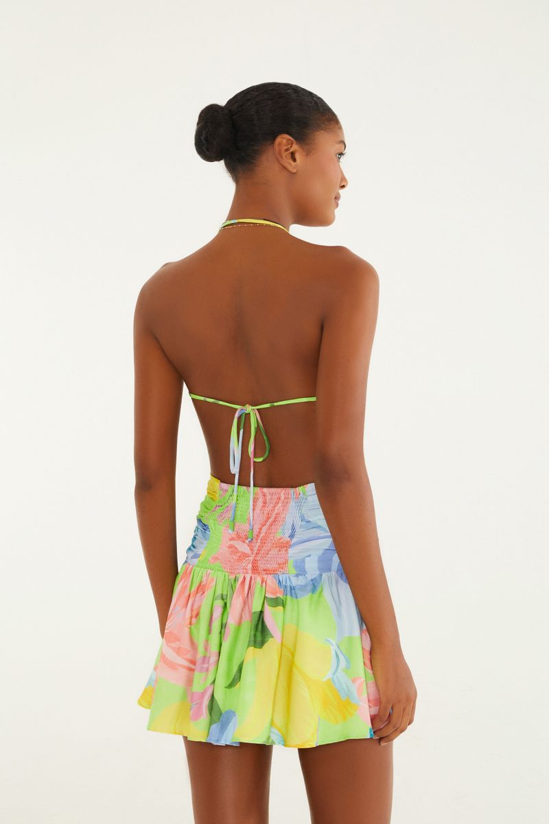 Vestido Curto Amarrações Estampado Amor De Flor