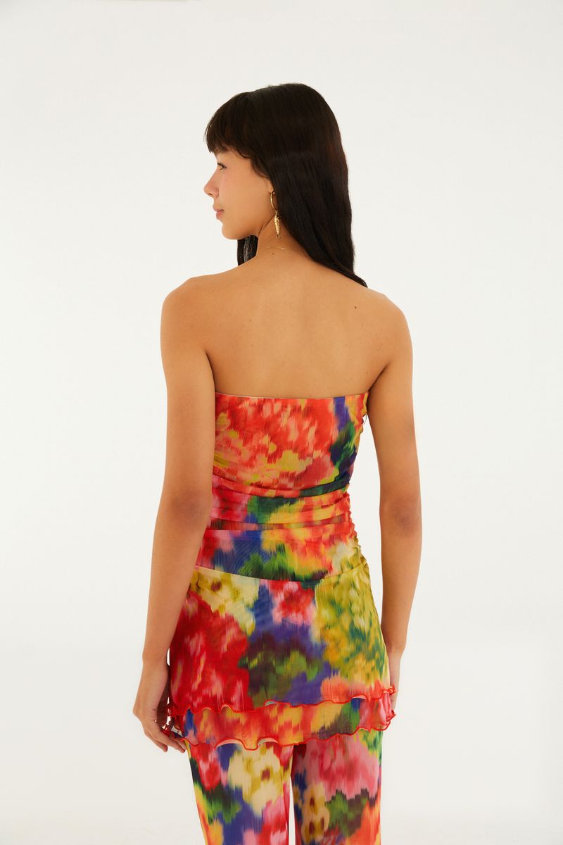 Blusa Sem Alça Tule Estampada Chita Astral