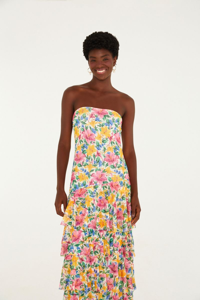 Vestido Tule Estampado Floral Malu