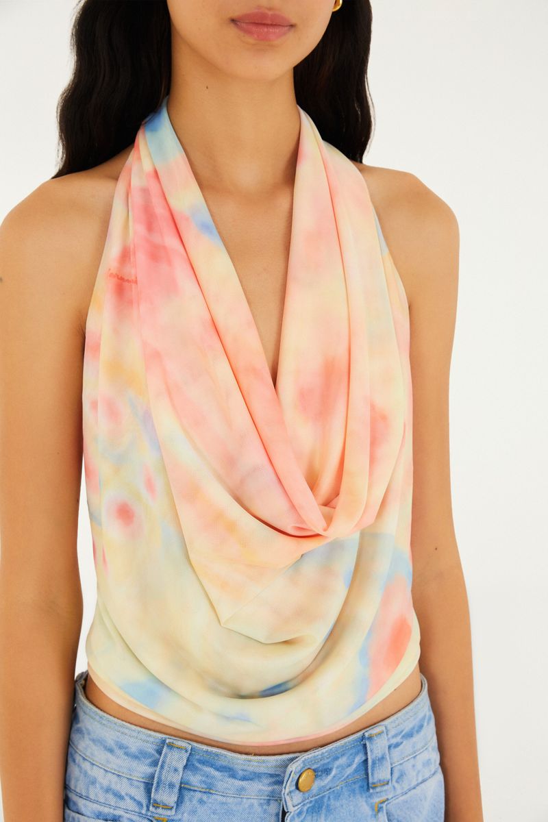 Blusa Tule Babado Estampada Asas
