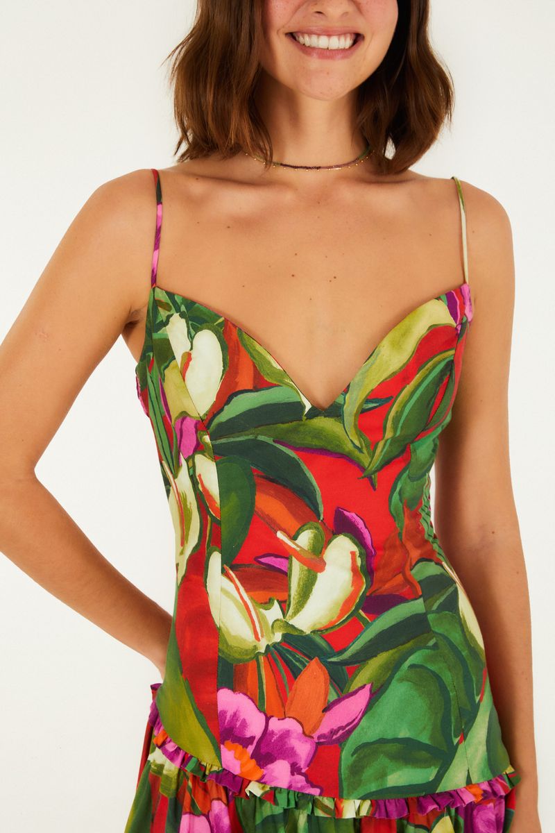 Vestido Assimétrico Estampado Folhagem