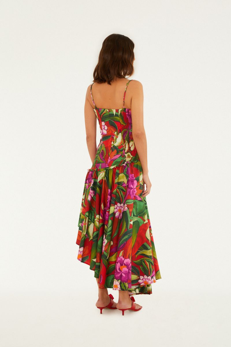 Vestido Assimétrico Estampado Folhagem