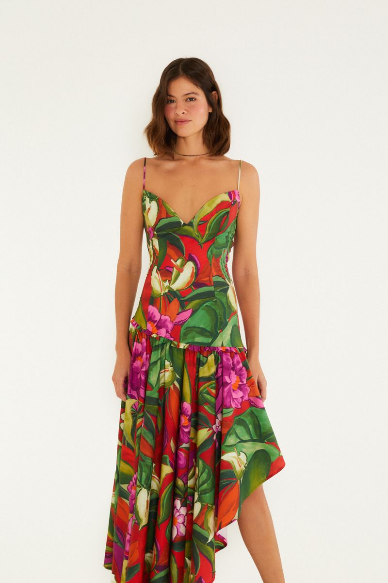 Vestido Assimétrico Estampado Folhagem