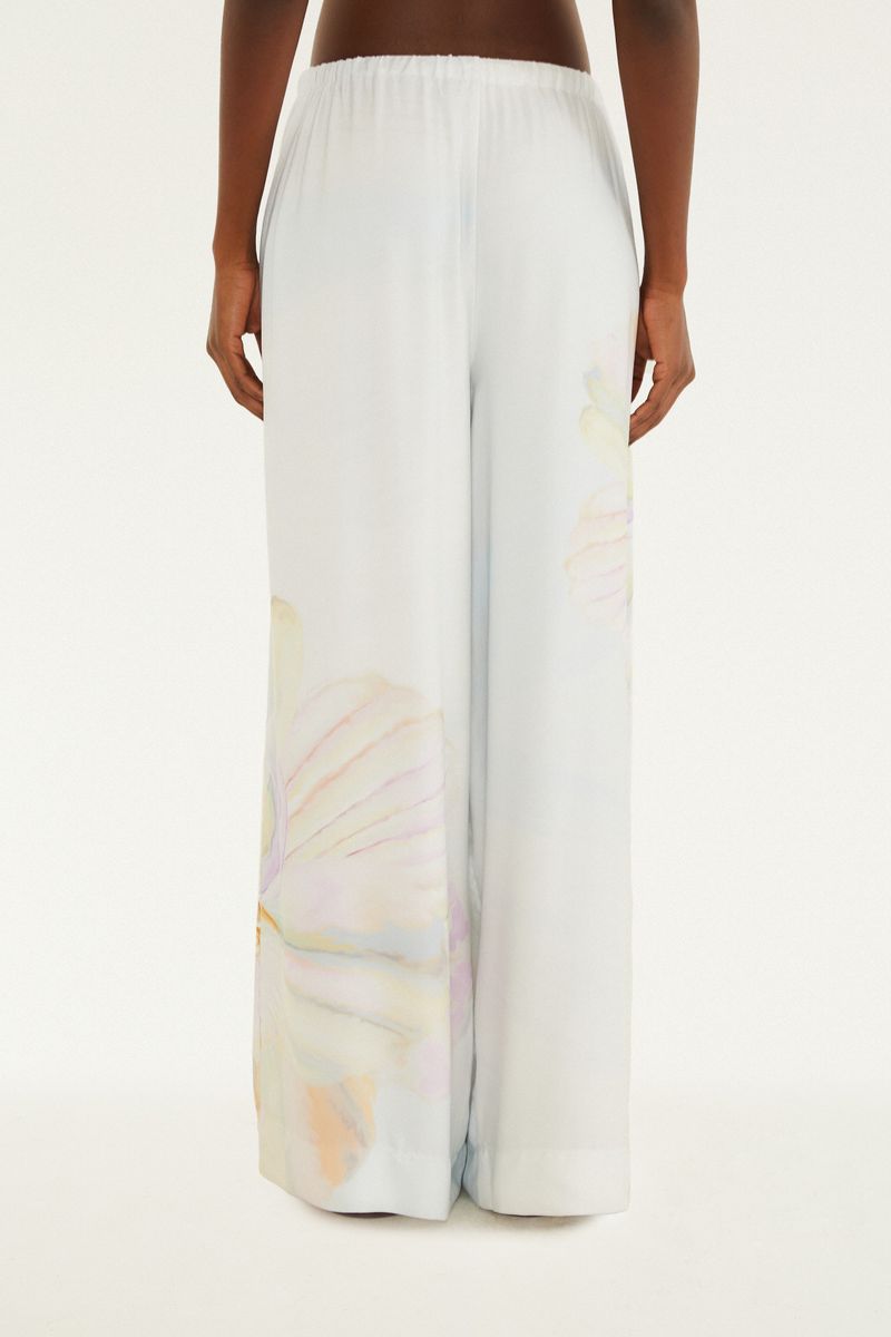 Calça Pantalona Estampada Pérola Do Mar