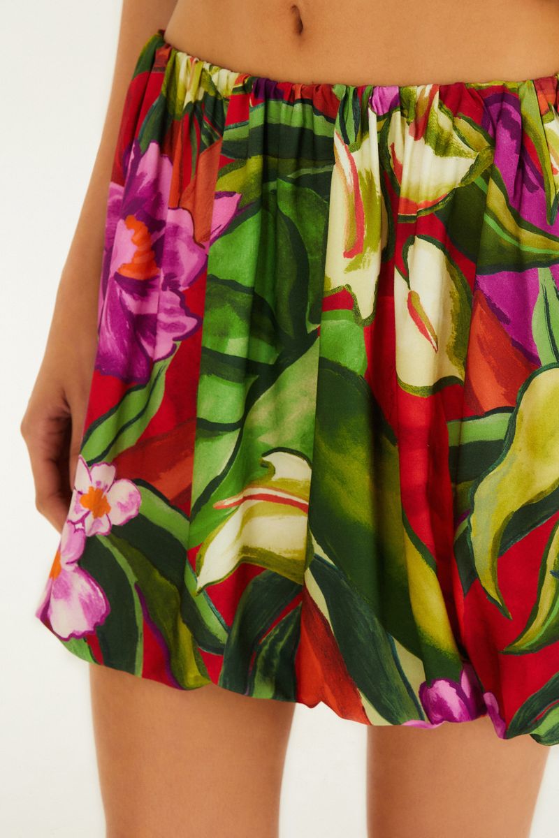 Saia Balonê Estampada Folhagem