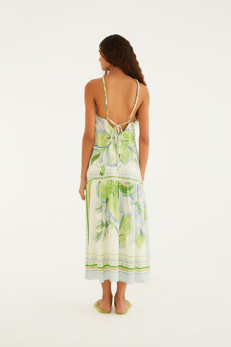 Vestido Estampado Lírio Tropical Lenço