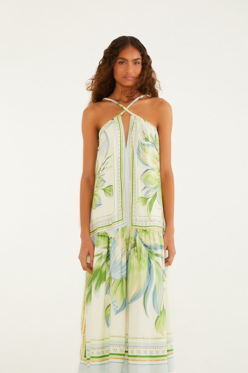 Vestido Estampado Lírio Tropical Lenço