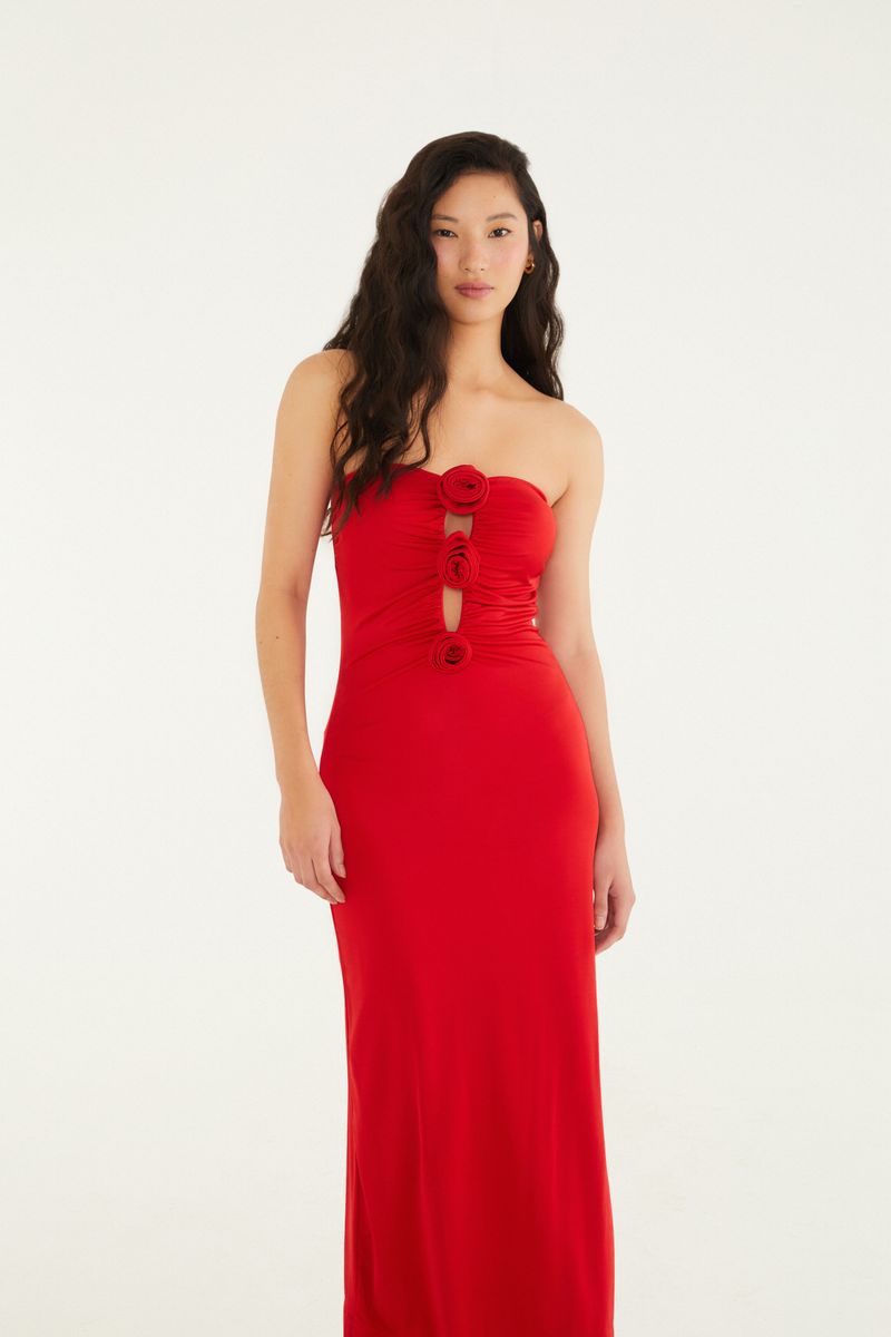 Vestido Jersey Flores Decote