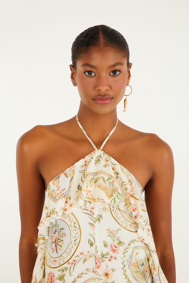 Vestido Frente Única Estampado Relicário