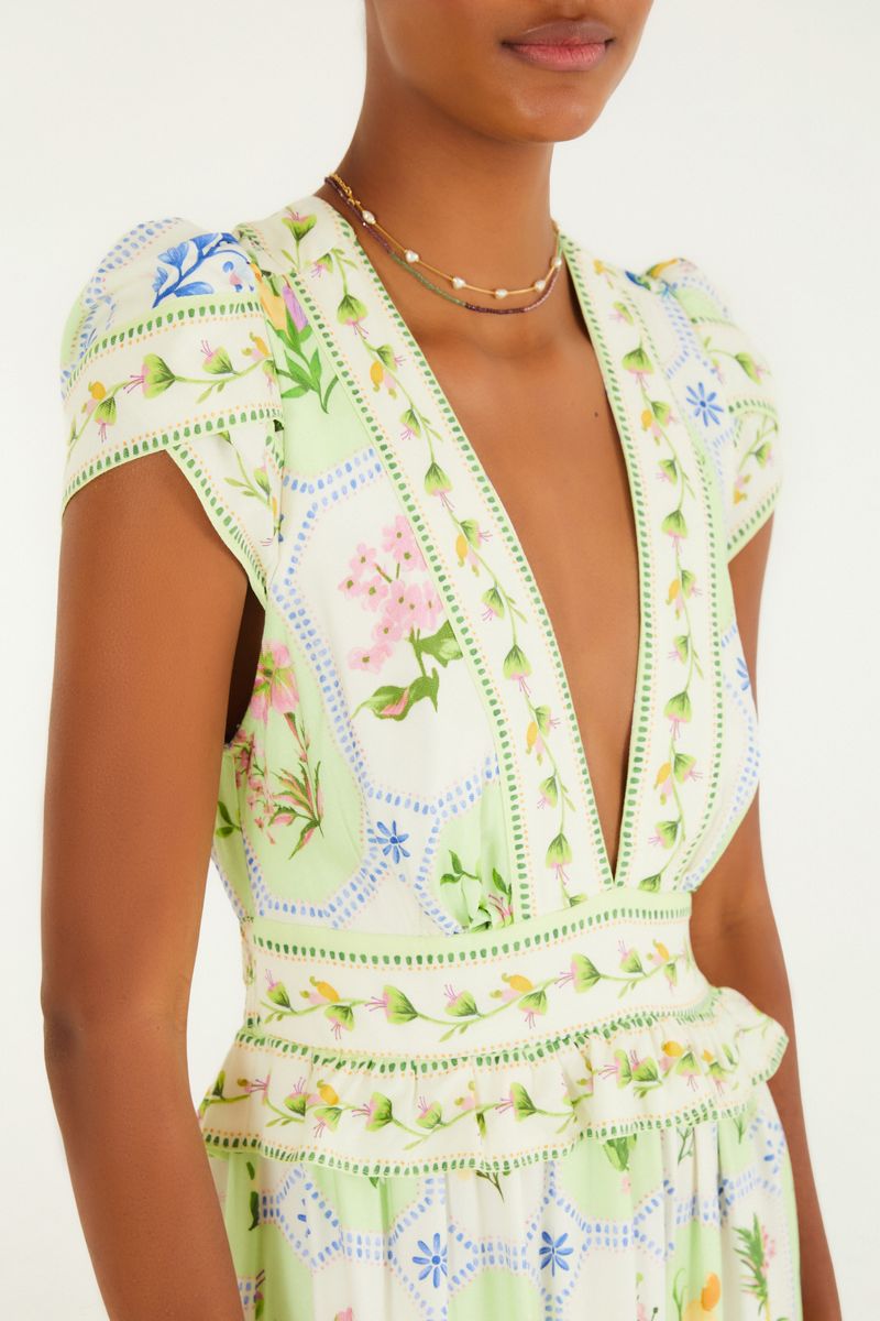 Vestido Cropped Estampado Porcelana Tropical
