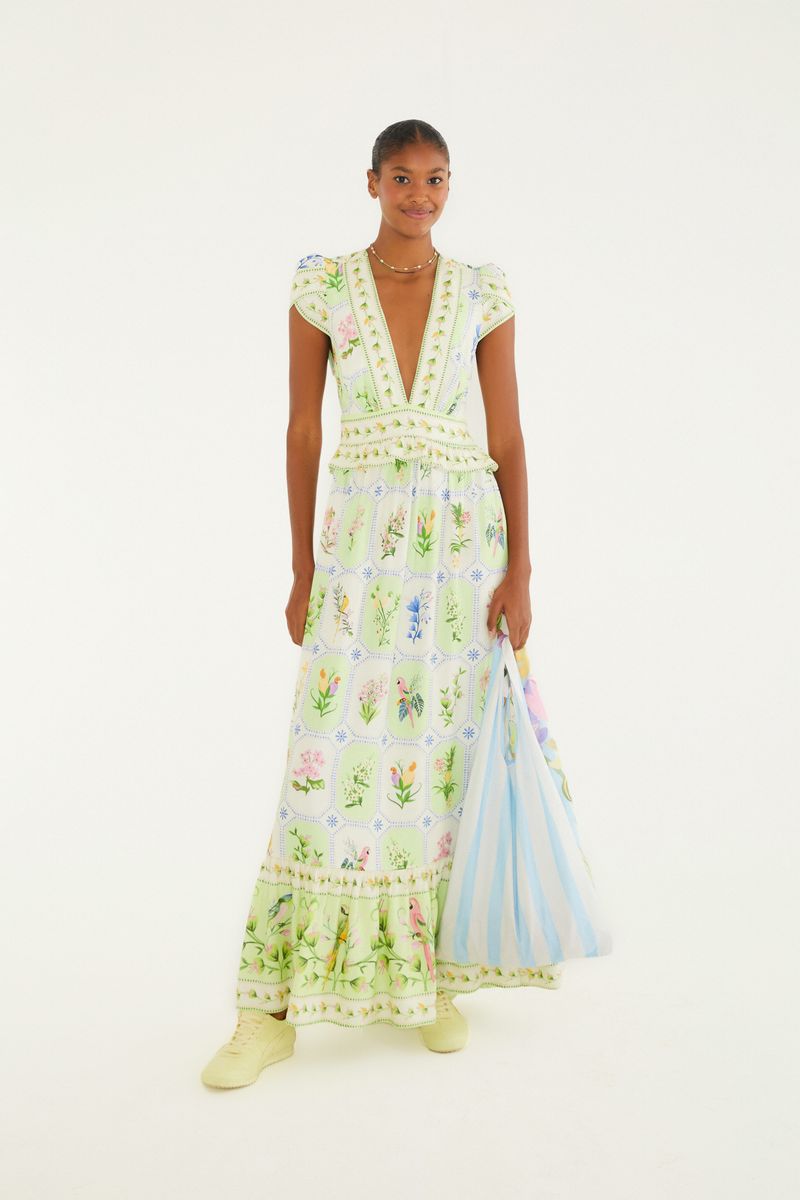 Vestido Cropped Estampado Porcelana Tropical
