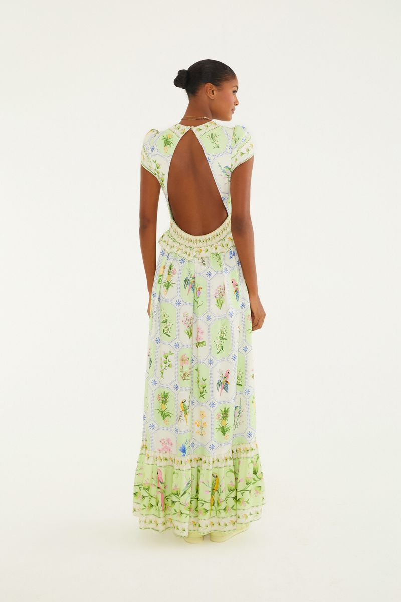 Vestido Cropped Estampado Porcelana Tropical