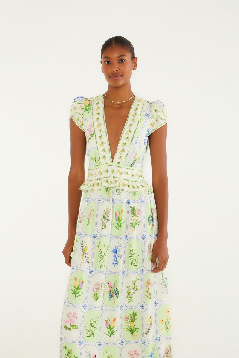 Vestido Cropped Estampado Porcelana Tropical