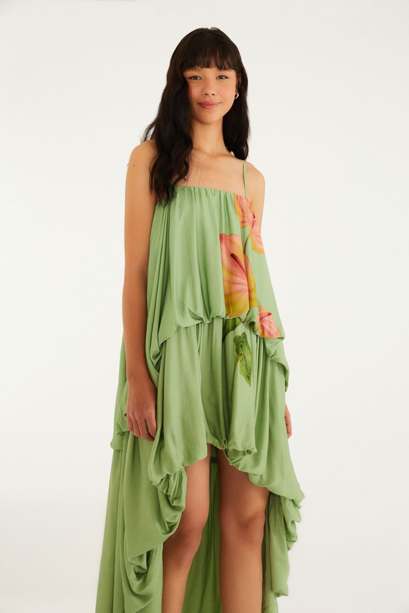 Vestido Estampado Balonê Antúrio