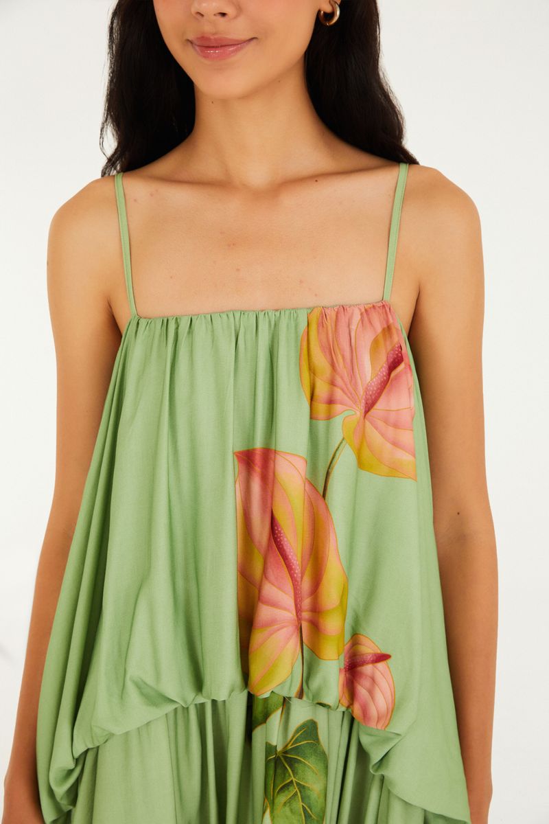 Vestido Estampado Balonê Antúrio