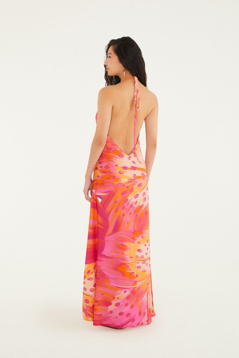 Vestido Frente Única Estampado Lírio Tropical