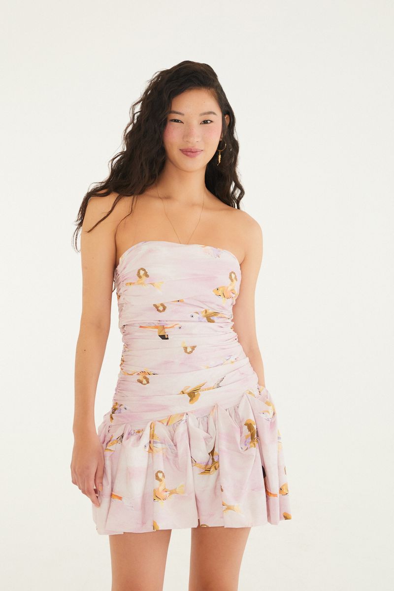 Vestido Curto Estampado Peixes Voadores