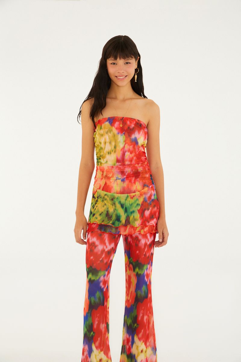 Calça Babado Tule Estampada Chita Astral
