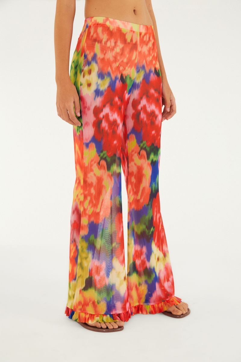 Calça Babado Tule Estampada Chita Astral