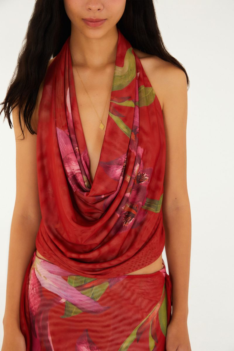 Blusa Tule Estampada Floral Orquídea