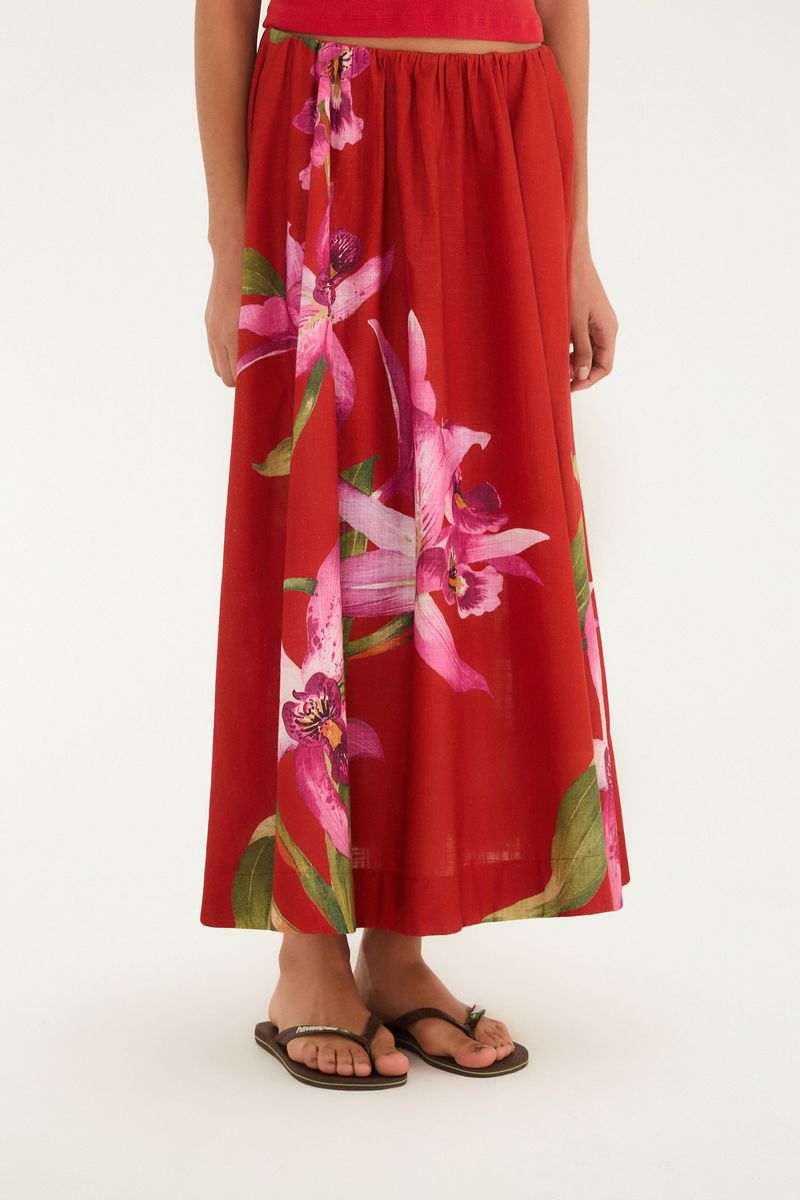 Saia Estampada Floral Orquídea