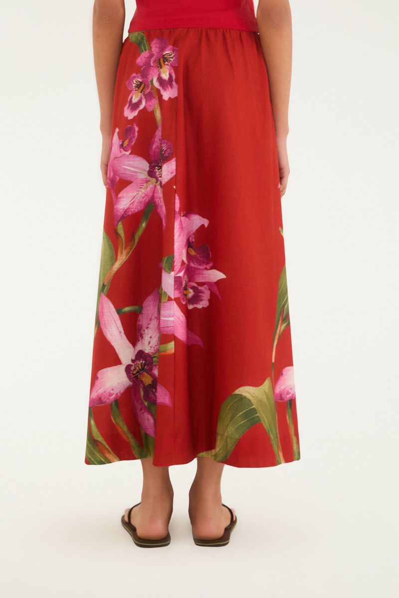 Saia Estampada Floral Orquídea