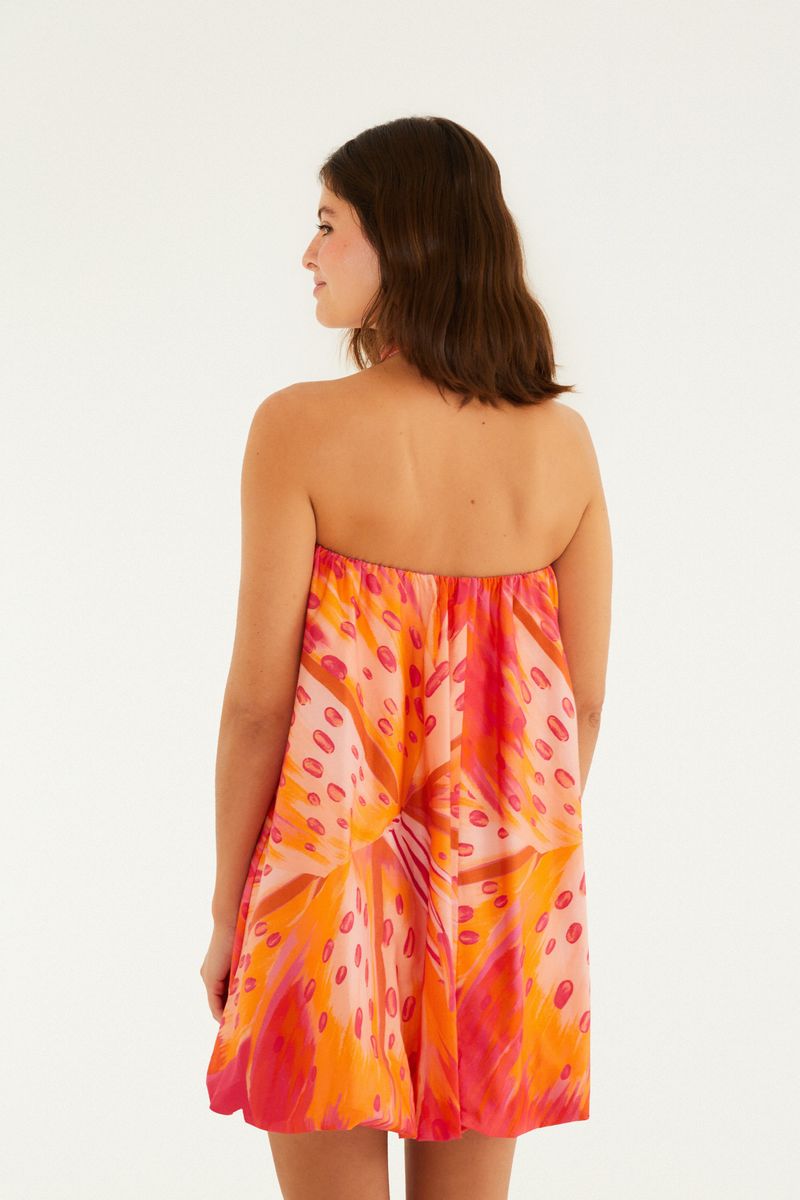 Vestido Curto Balonê Estampado Lírio Tropical
