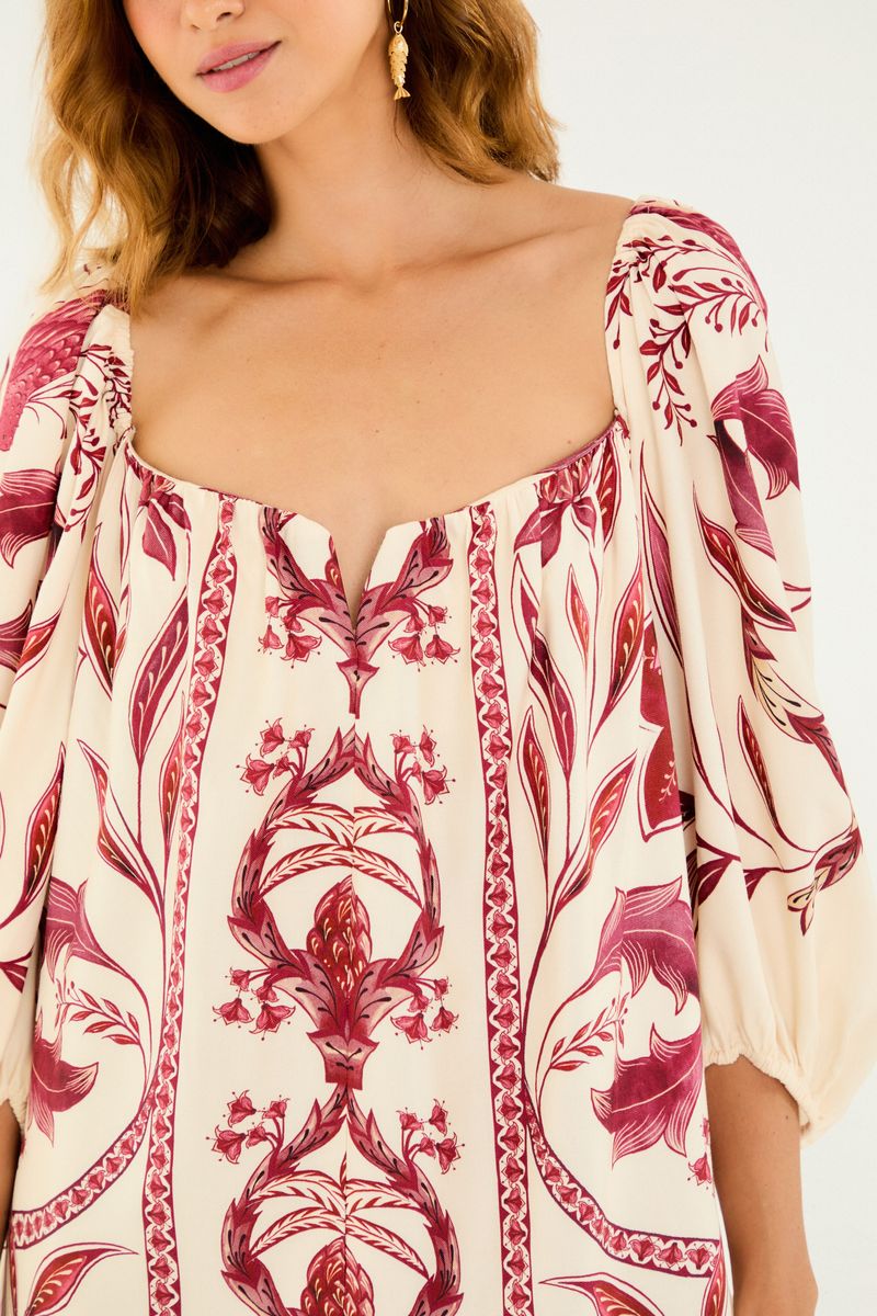 Vestido Curto Mangas Estampado Nina