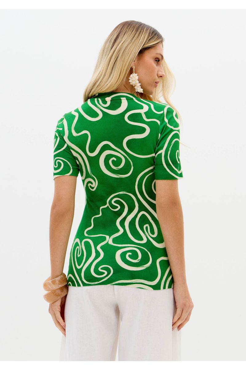 Blusa Canelada Estampada Manga Curta