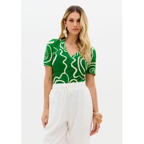 Blusa Canelada Estampada Manga Curta