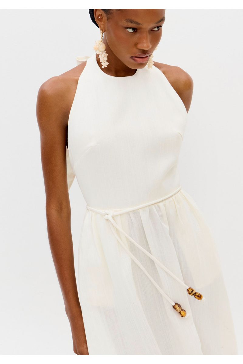 Vestido Super Midi Frente Única Com Linho