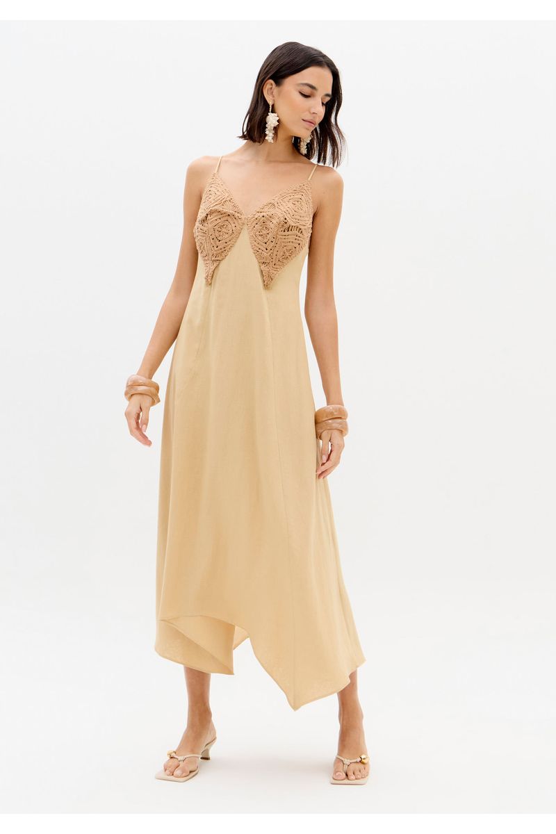 Vestido Super Midi Evasê Com Linho