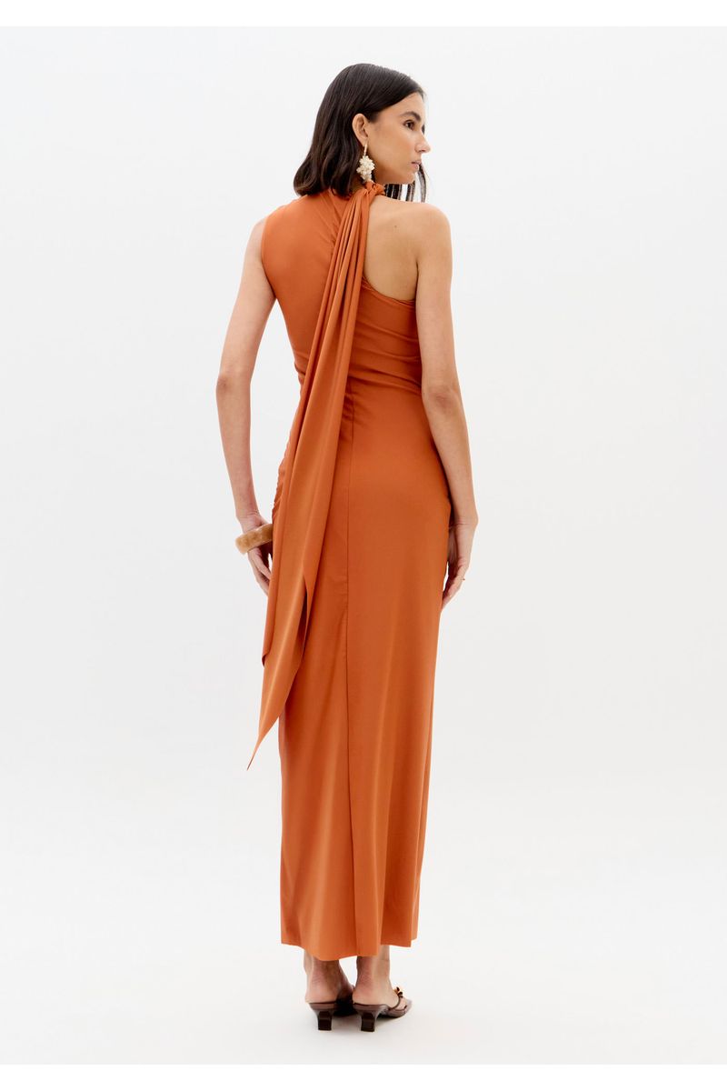Vestido Super Midi Ombro Único Com Aviamento