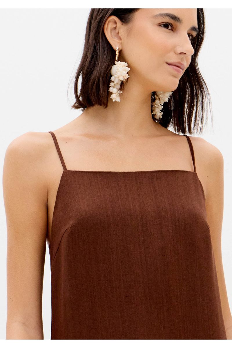 Vestido Longo De Alças Com Linho