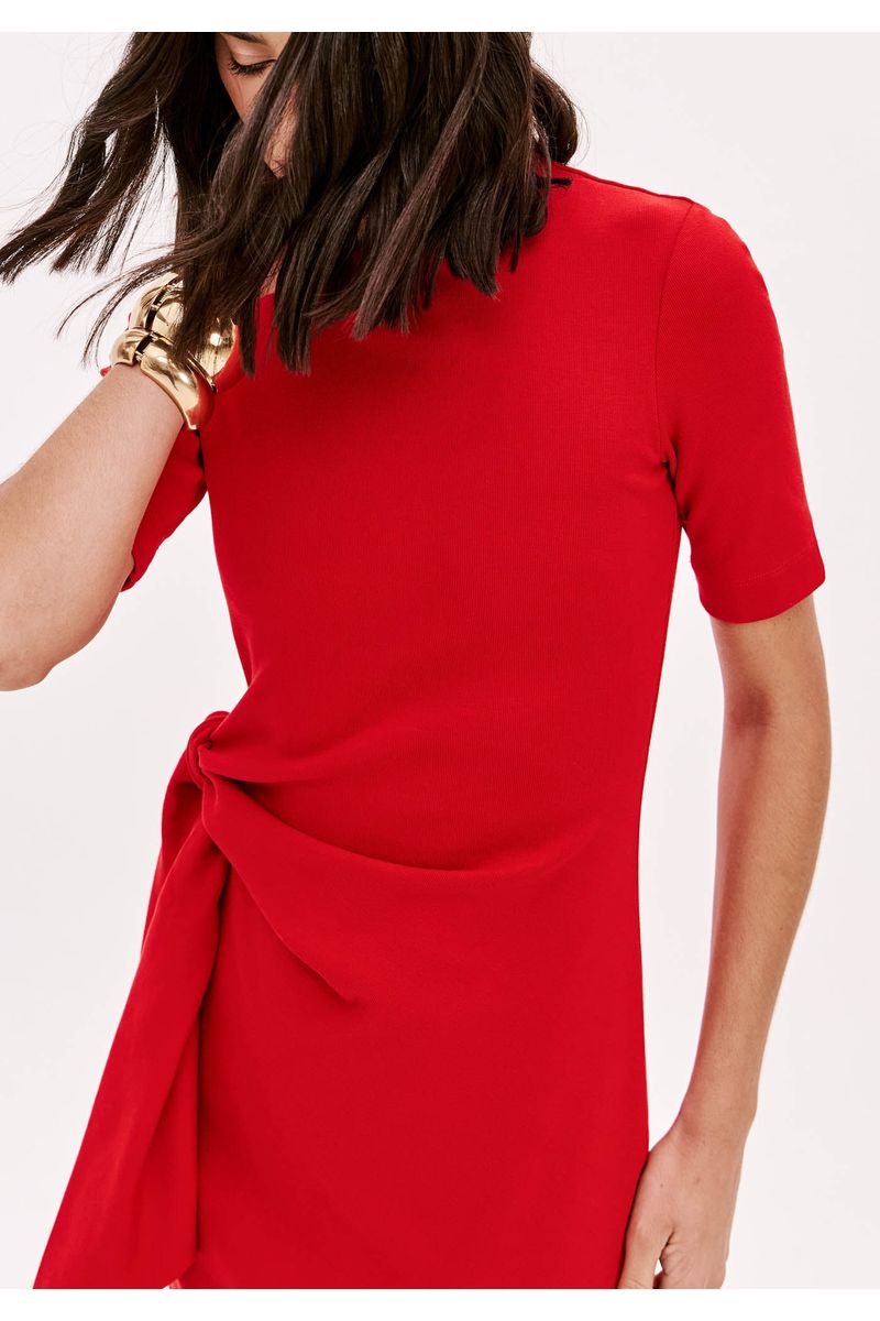 Vestido Midi Manga Curta Com Amarração