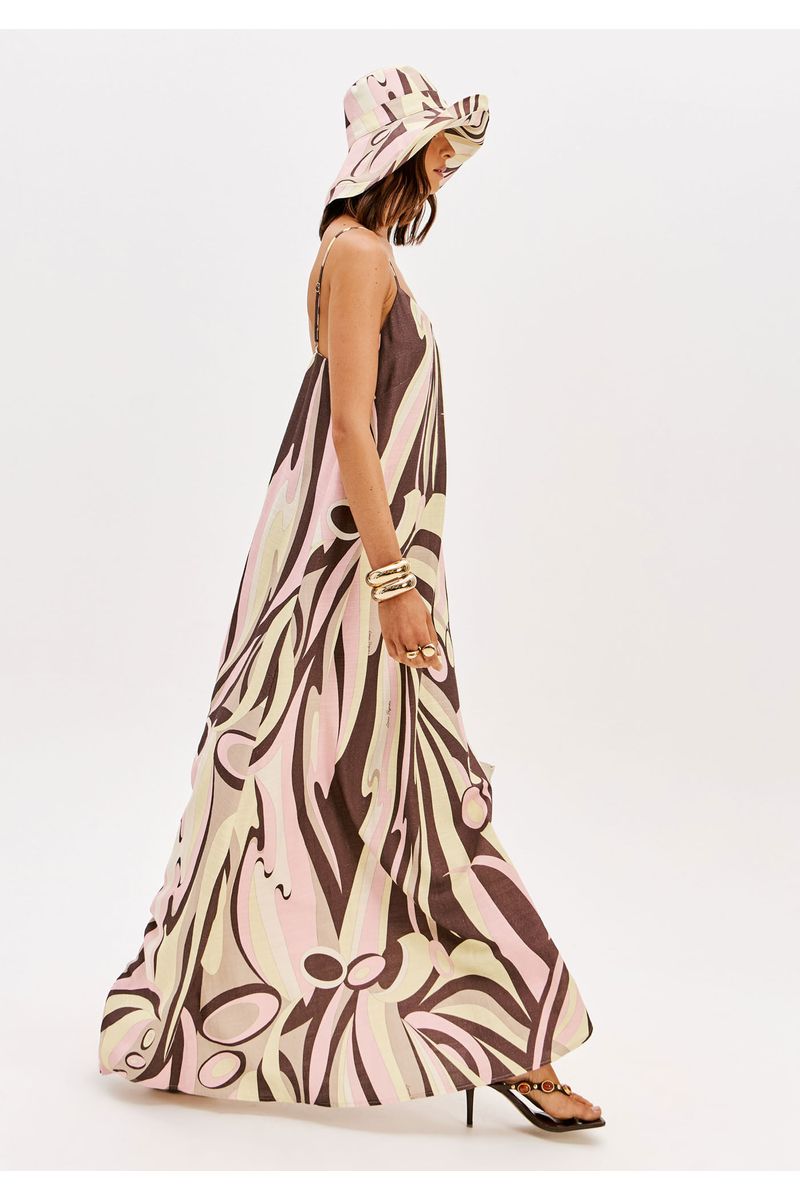 Vestido Super Midi Estampado De Alças