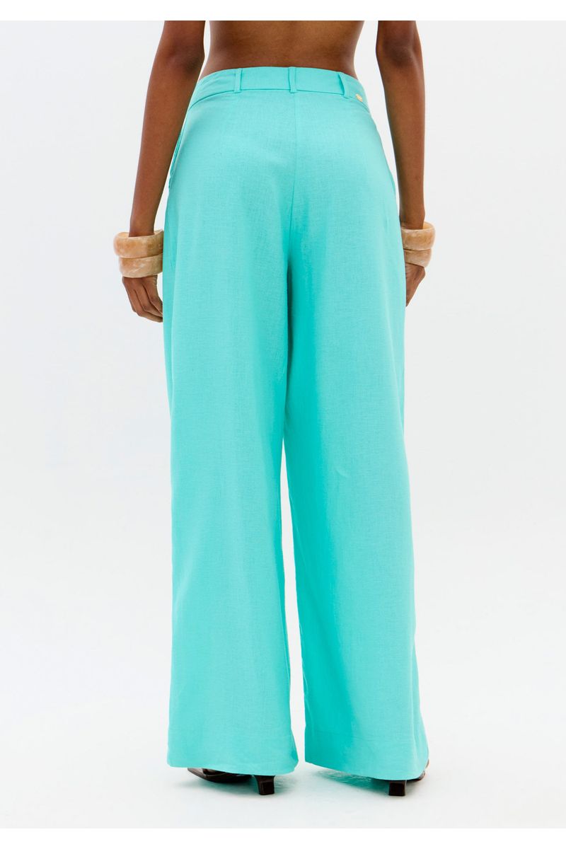 Calça Wide Leg Cintura Alta Com Linho