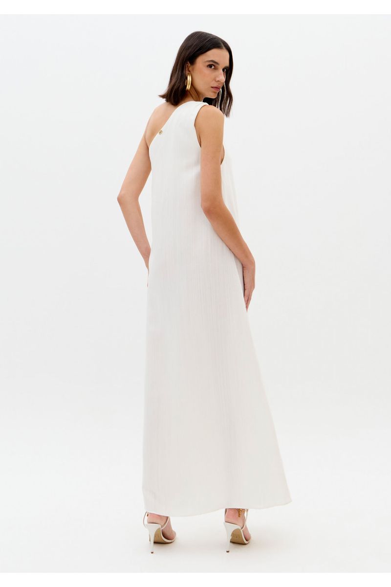 Vestido Super Midi Ombro Único Com Linho