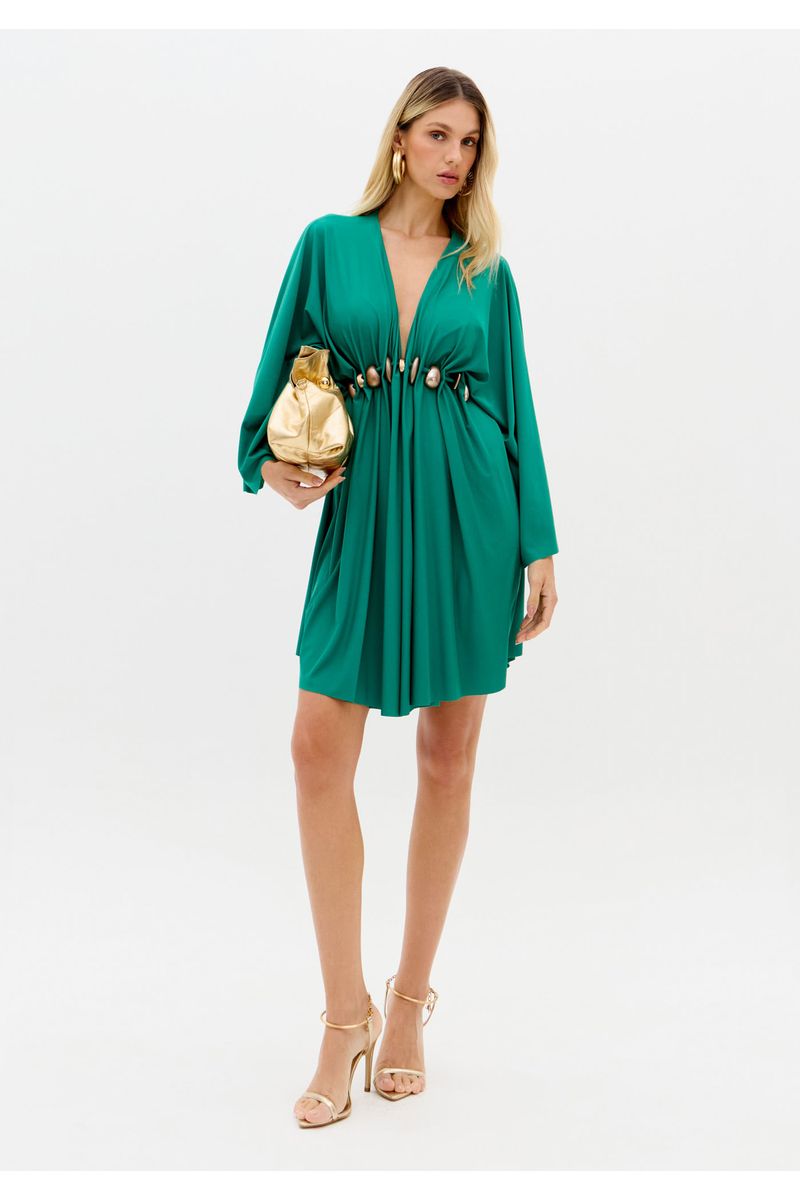 Vestido Curto Manga Longa Decote V