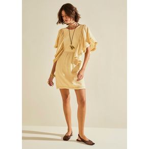 Vestido Morena Rosa Ajustado Decote Careca Manga Curta Curto Amarelo