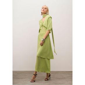 Vestido Iódice Solto Decote V Manga Longa Midi Verde